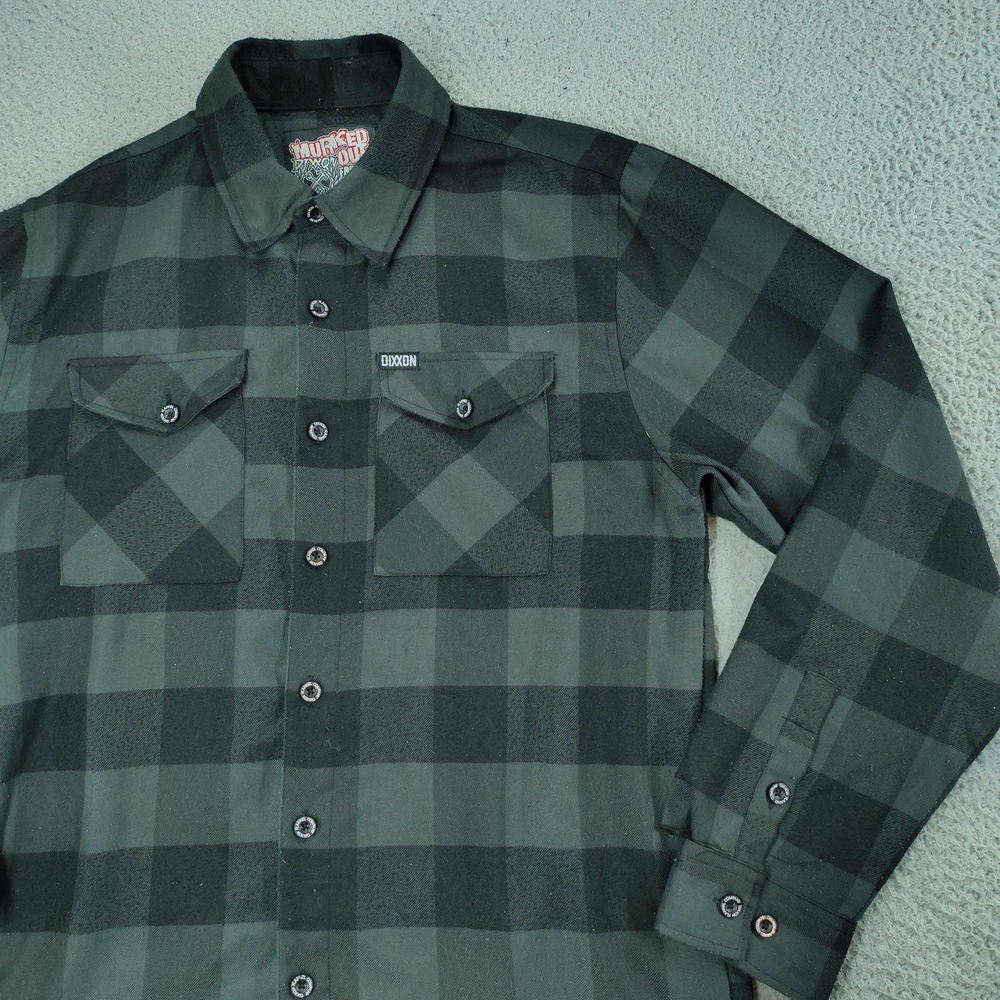 Dixxon Flannel Shirt Mens Medium Black Gray Plaid Hurked Out Button Up Long Sl
